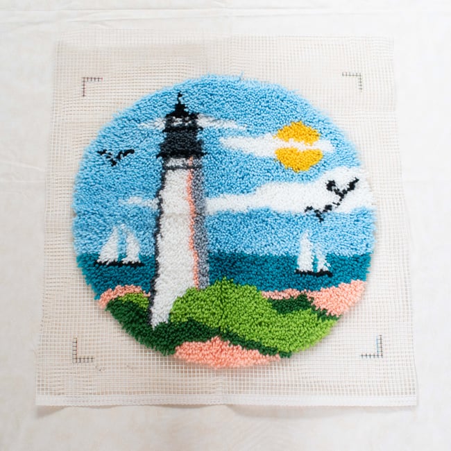 Lighthouse Nautical Round Shaggy Latch Hook Rug
