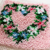Floral Heart Shaped Wreath Square Shaggy Latch Hook Rug