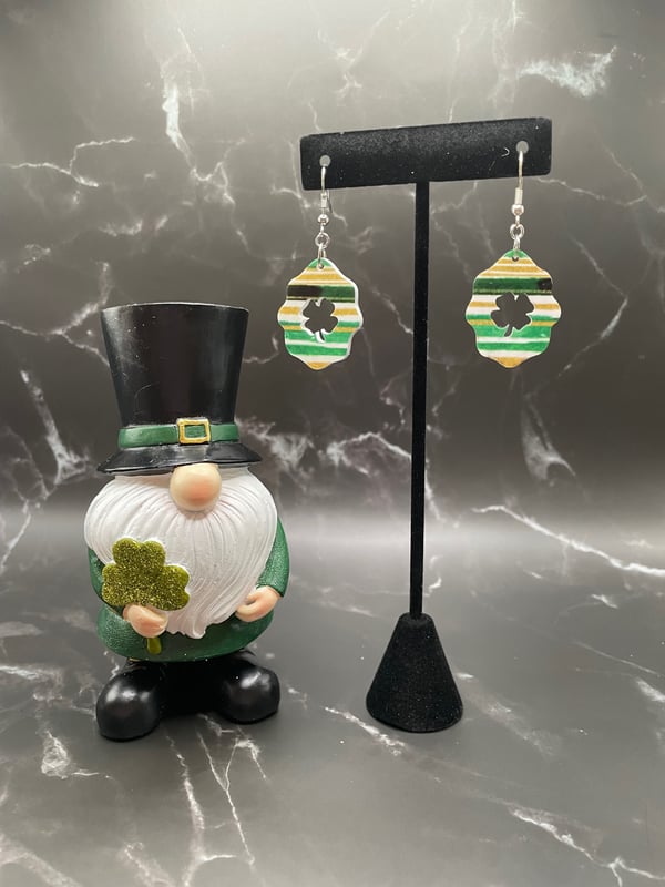 Image of Green and Gold Striped Small Wavy Earrings