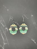 Image 4 of Green and Gold Striped Small Wavy Earrings