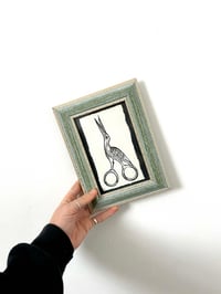 Image 1 of Stork Embroidery Bird Scissors - Framed Lino Print