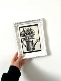 Image 1 of Flower Filled Watering Can - Framed Lino Print