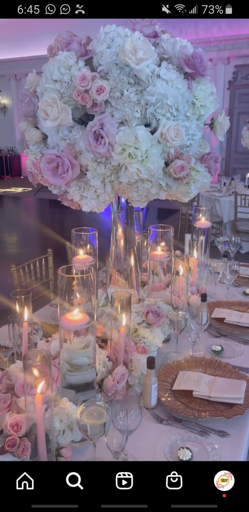 Image of Baby Pink roses and white hydrangeas centerpieces 60cm fresh flowers 