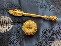 Image 1 of Manjushri's Sword of Awareness • Shrine Adornment • Gold Colored • 6 inches with Stand