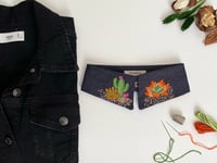 Image 1 of Detachable collar shirt, Hand embroidered collar,  Cactus art