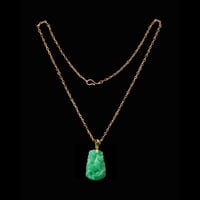 Image 3 of 10 K Gold Dog Chinese Zodiac Green Jade Pendant