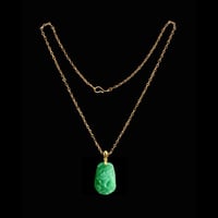 Image 3 of 10 K Gold Dragon Chinese Zodiac Green Jade Pendant