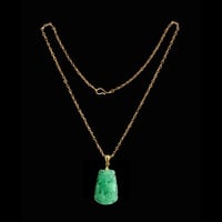 Image 3 of 10 K Gold Goat Chinese Zodiac Green Jade Pendant