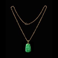 Image 3 of 10 K Gold Monkey Chinese Zodiac Green Jade Pendant