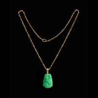 Image 3 of 10 K Gold Rooster Chinese Zodiac Green Jade Pendant