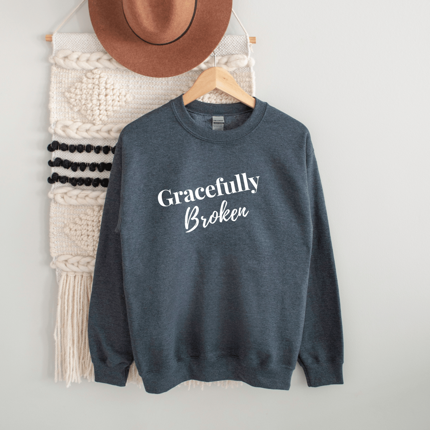 Image of Heather Gray Unisex Sweatshirt with White Wording