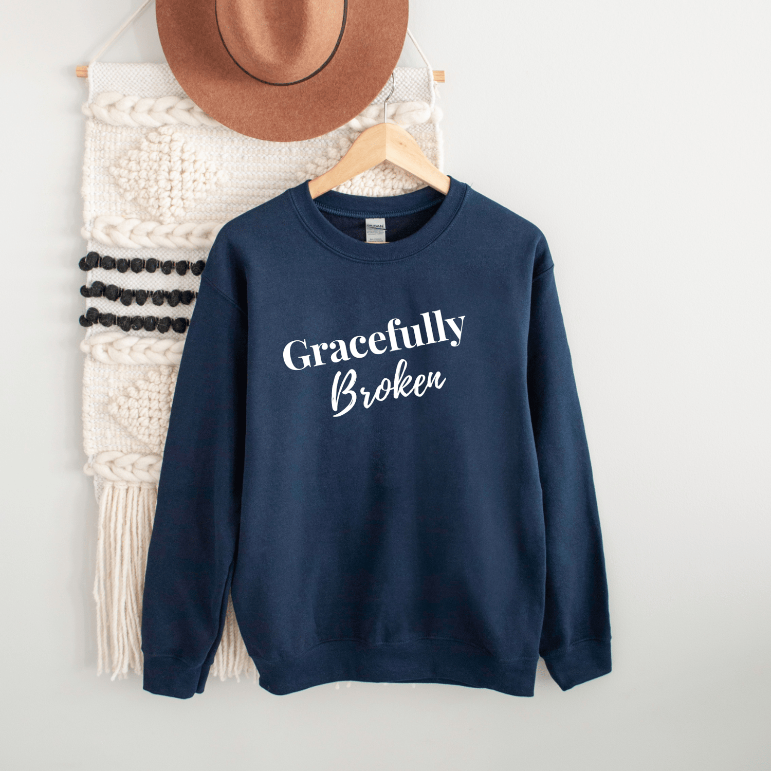 Image of Navy Blue Unisex Sweatshirt with White Wording