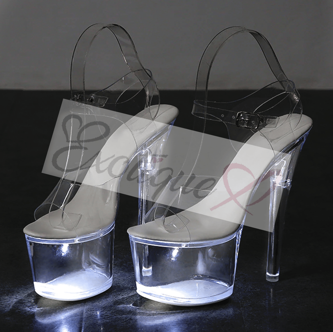 WMNS Neon and Reptile Acrylic High Heel Mules / White