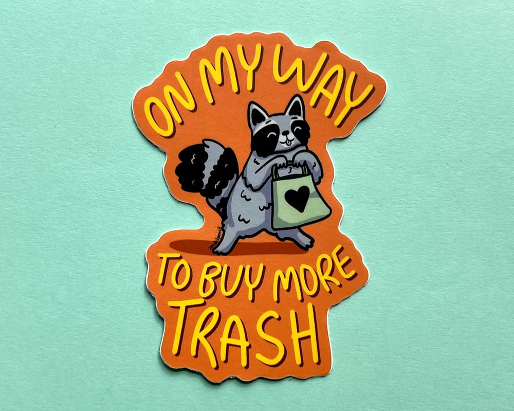 Image of Shopping raccoon vinyl sticker