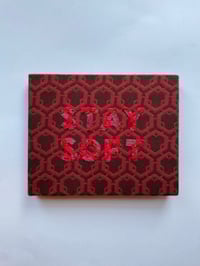 Image 1 of Original Secret Word Embroidery Artwork - “STAY SOFT” (Red Geometric Tapestry)