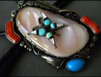 Image 2 of Bolo with coral, turquoise, shell and inlay Butterfly 🦋 