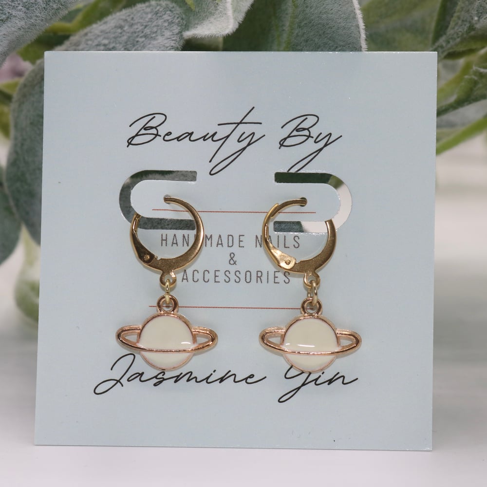 Image of White Saturn Drop Earrings