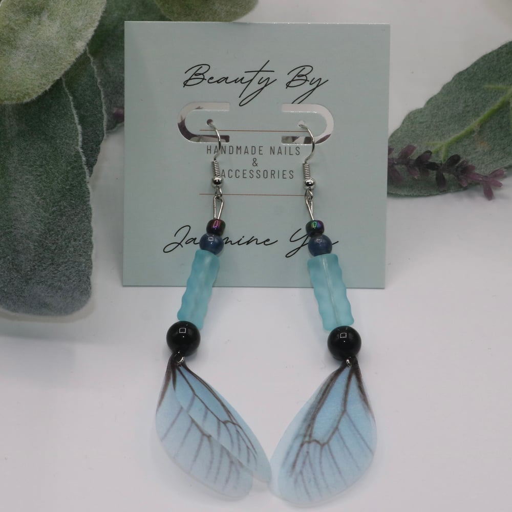 Image of Black Quartz Blue Fairy Drop Earrings