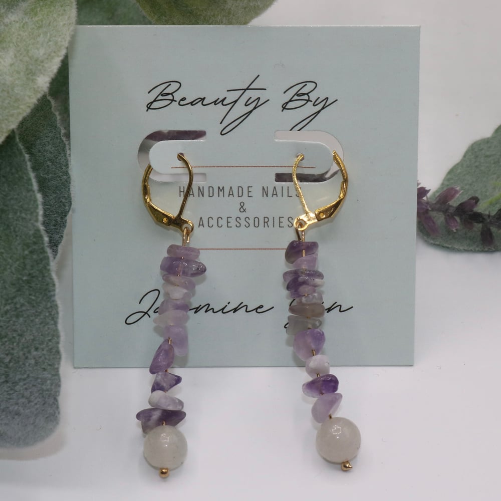Image of Amethyst x Clear Quartz Drop Earrings