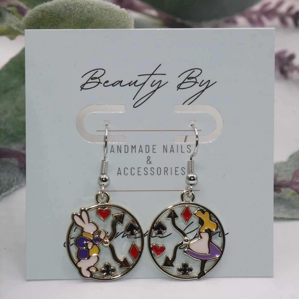 Image of Purple White Rabbit x Alice Drop Earrings