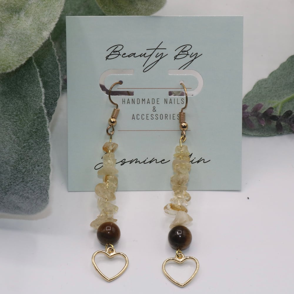 Image of Citrine x Tigers Eye Heart Drop Earrings