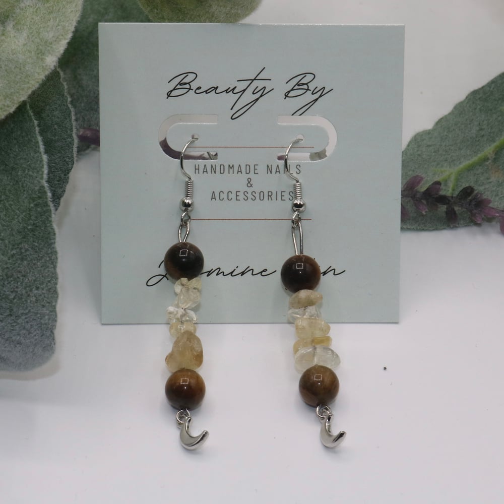 Image of Citrine x Tigers Eye Moon Drop Earrings
