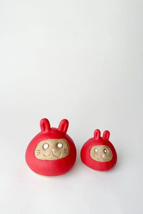 Image of Lunar New Year Bunny Daruma Wishing doll - Red Speckled Matte *ON SALE*