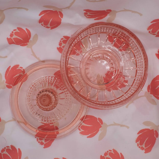 Pink Depression Glass Lidded Trinket Dish