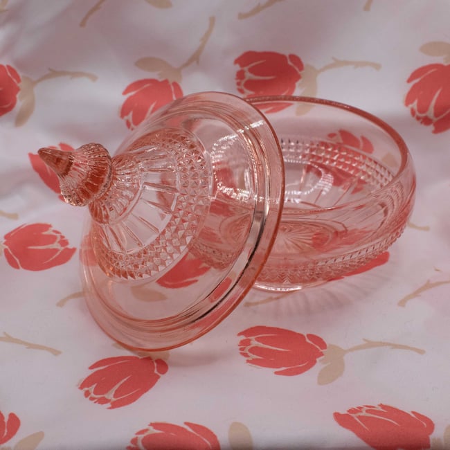 Pink Depression Glass Lidded Trinket Dish