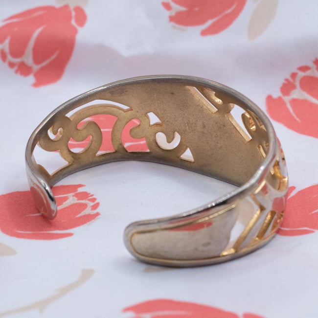 Gold Tone Spiral Pattern Cutout Cuff Bracelet