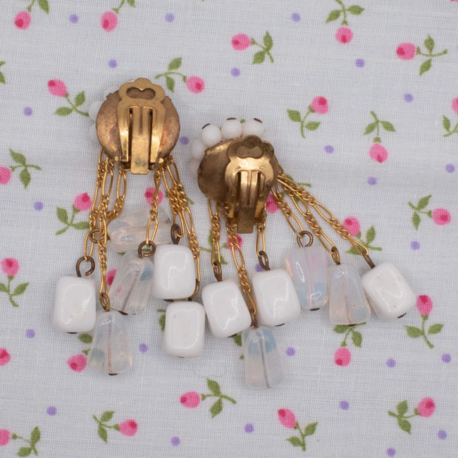 Gold Tone Dangly Bead Clip On Earrings