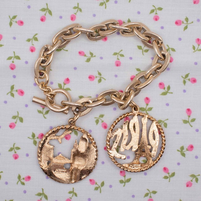 Gold Tone Paris France Chunky Charm Bracelet