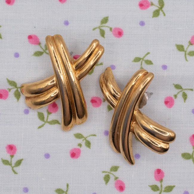Gold Tone Criss Cross X Pierced Earrings