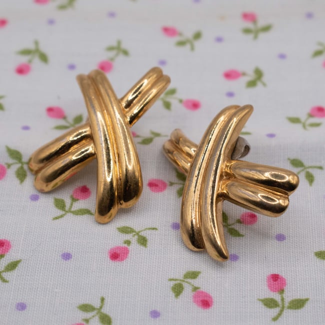 Gold Tone Criss Cross X Pierced Earrings