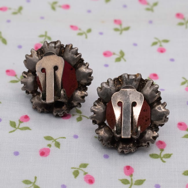 Pink Confetti Lucite & Rhinestone Clip On Earrings