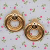 Gold Tone Door Knocker Double Hoop Pierced Earrings