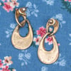 Gold Tone Red Enamel Double Oval Pierced Earrings