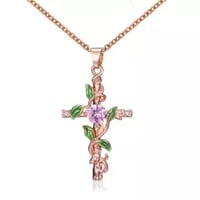 Fashion Cross Pendant Necklace Natural Flower Plant God We Trust