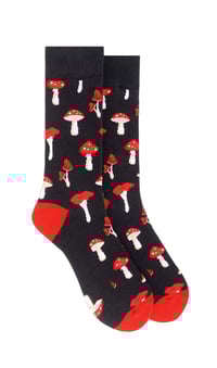 Image 5 of 🍄 Amanita Men's Mushroom Socks - Black, Red & White - One Size - Cotton Blend