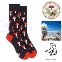 Image 1 of 🍄 Amanita Men's Mushroom Socks - Black, Red & White - One Size - Cotton Blend