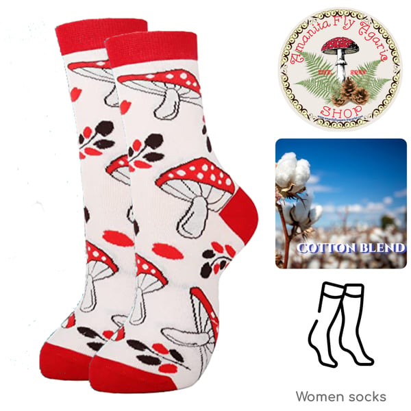 Image of 🍄 Amanita Women's Mushroom Socks - Red & White - One Size - Cotton Blend
