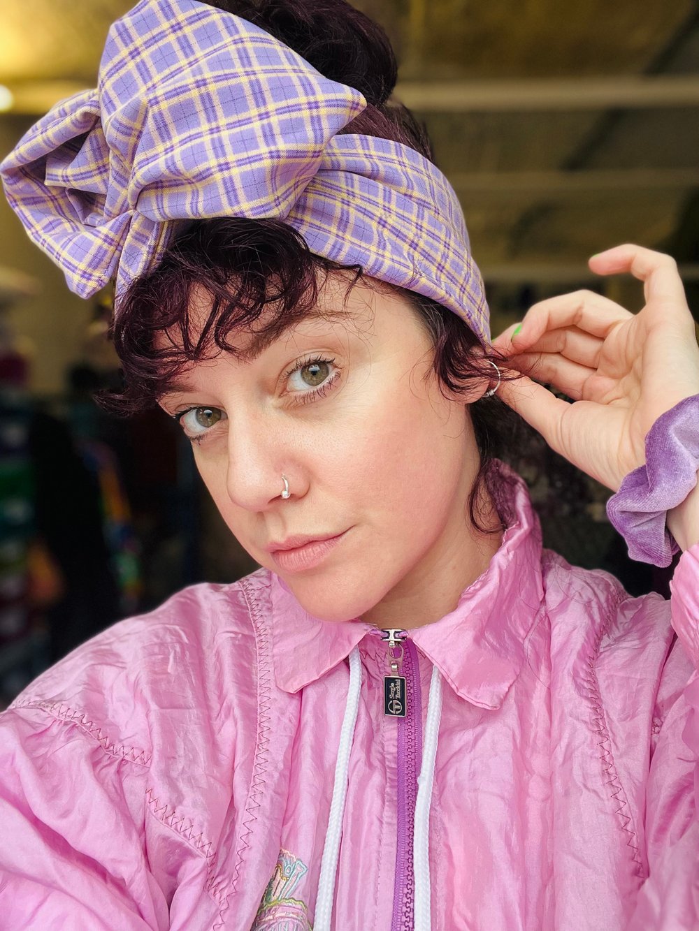 Wire Headwrap in Lilac Plaid 