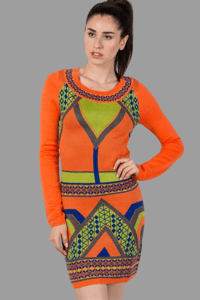 Image 1 of Orange Geo Print Sweater Dress 