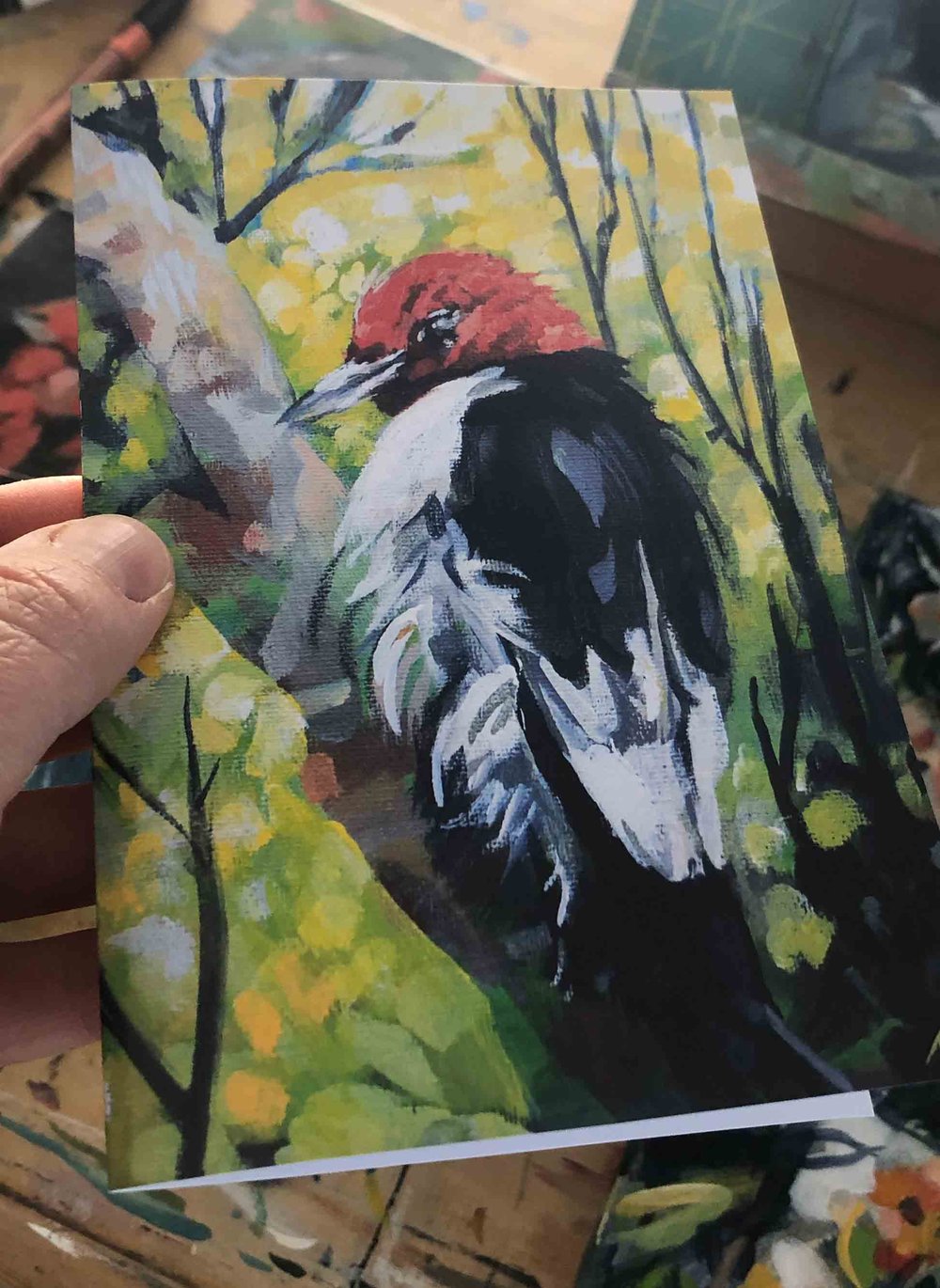Notecard of Illuminated Redheaded Woodpecker