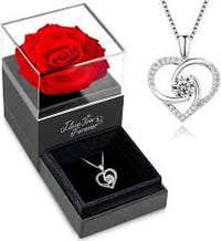 Red Rose with Heart Necklace, I Love You Gifts for Girlfriend Mom Grandma Wife, Birthday Anniversary