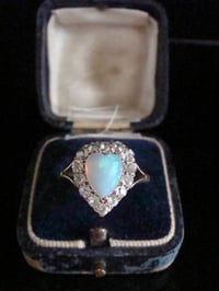 Image 1 of EDWARDIAN 18CT PLATINUM OLD CUT DIAMOND NATURAL OPAL HEART HALO CLUSTER RING
