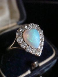 Image 2 of EDWARDIAN 18CT PLATINUM OLD CUT DIAMOND NATURAL OPAL HEART HALO CLUSTER RING