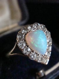 Image 3 of EDWARDIAN 18CT PLATINUM OLD CUT DIAMOND NATURAL OPAL HEART HALO CLUSTER RING