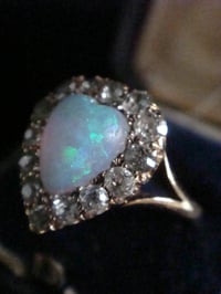 Image 4 of EDWARDIAN 18CT PLATINUM OLD CUT DIAMOND NATURAL OPAL HEART HALO CLUSTER RING