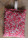 Strawberry linocut print lavender bag with william morris fabric in red